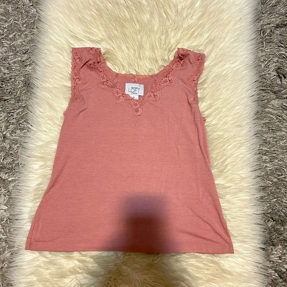 LOFT Tops - LOFT Pink Lace Tank Top